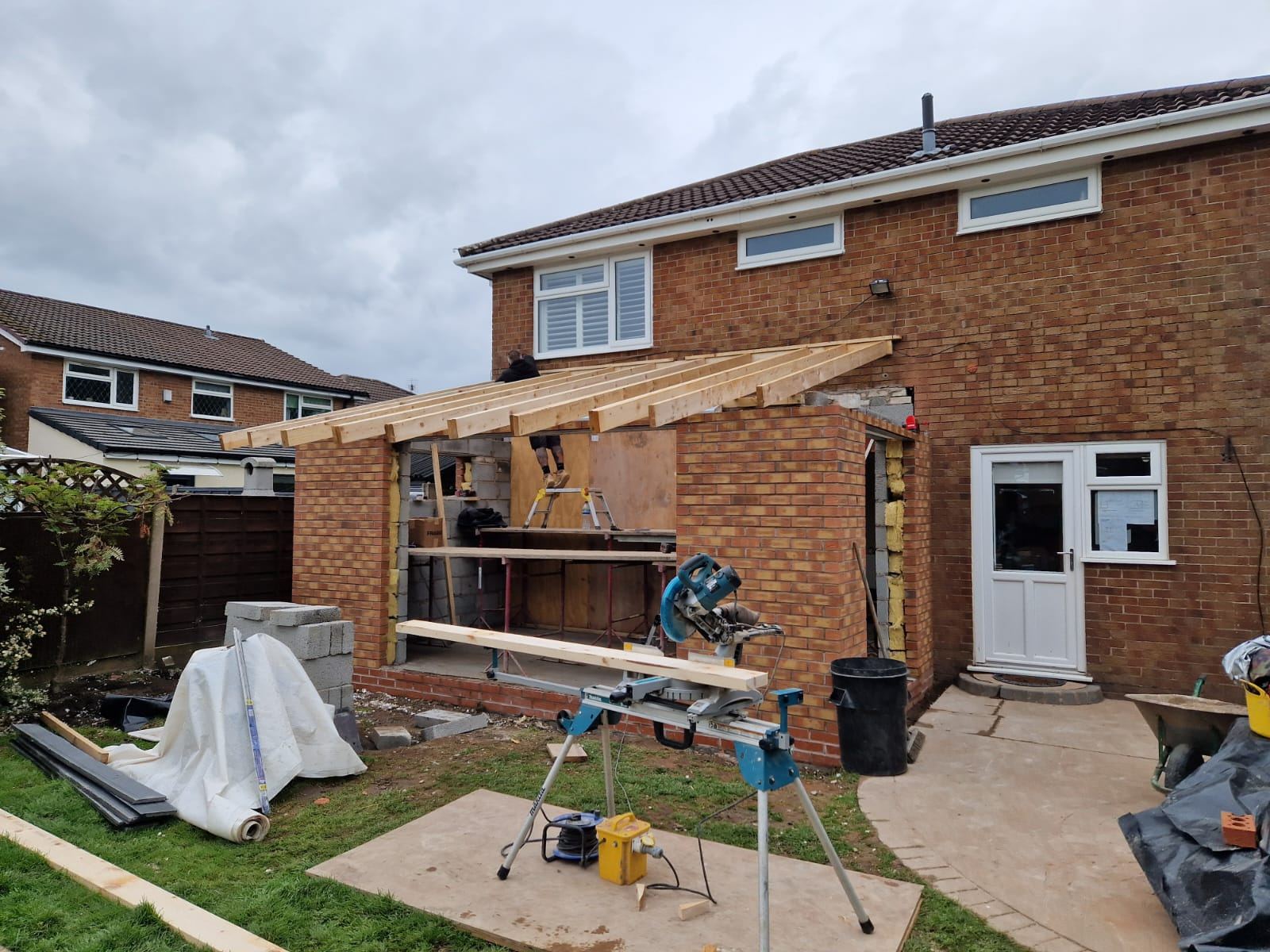 Rear extension during construction